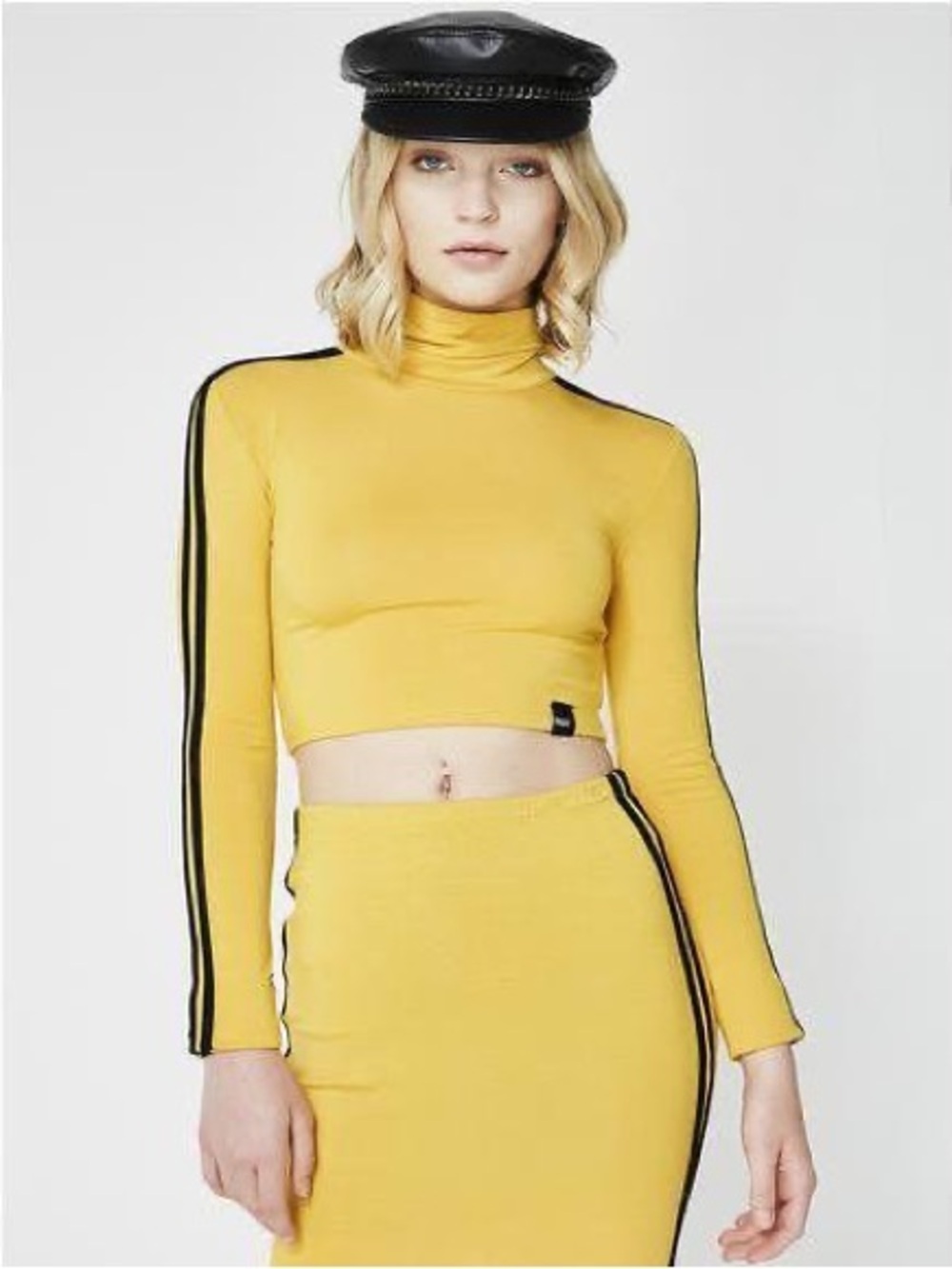 O-Mighty Yellow Black Stripe Crop Turtleneck Small Kill Bill Inspired Y2K
